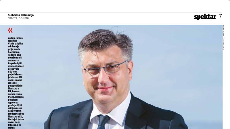 Intervju predsjednika Vlade Andreja Plenkovića za Slobodnu Dalmaciju 